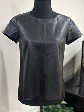 Bailey 44 Black Faux-Leather Front Tee Anthropologie XS